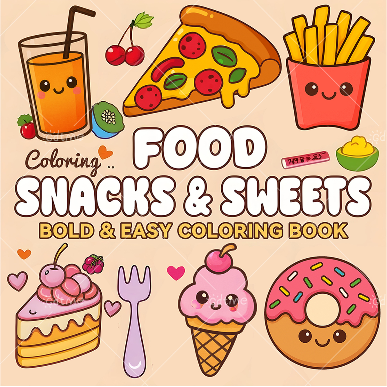 FOOD SNACKS & SWEETS Themed Co - Food And Snacks Coloring Book Bold And Easy incelemesi ve fiyatı
