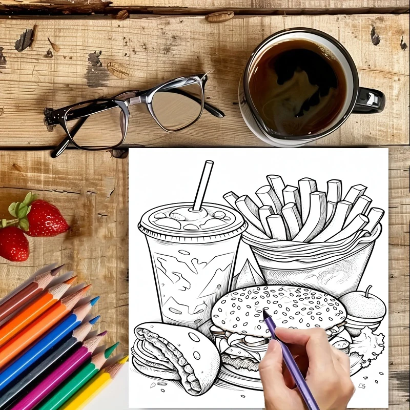 Fast Food Coloring Book for Ad - Food And Snacks Coloring Book Bold And Easy incelemesi ve fiyatı