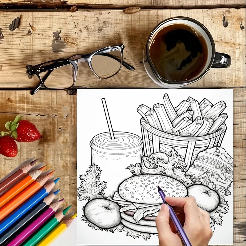 Fast Food Coloring Book for Ad - Food And Snacks Coloring Book Bold And Easy incelemesi ve fiyatı
